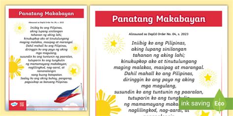 Panatang Makabayan Poster Highschool (teacher .